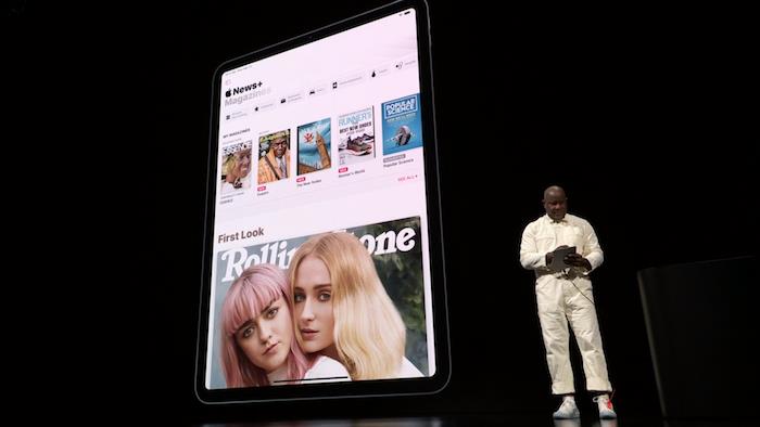 Presentation av det nya Apple News Plus -programmet som tillåter obegränsad prenumeration på 300 tidningar som presenteras på Apple Keynote 2019