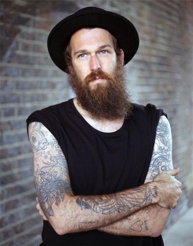 brudgummen hans långa skägg tatuerade hipster amish stil