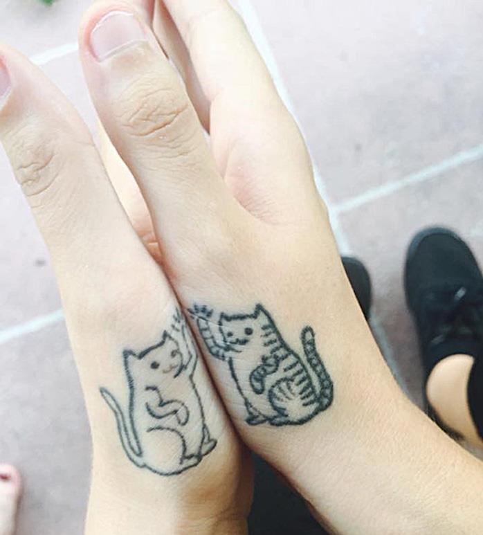 idé ritning katter symbol katt tatuering hand