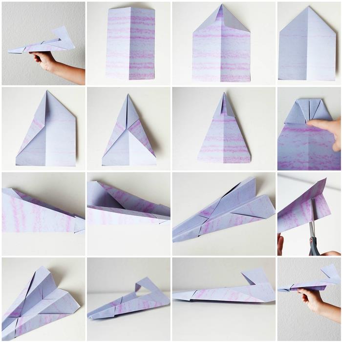 schéma skladania origami na ľahké skladanie papierového lietadla, ktoré veľmi dobre lieta