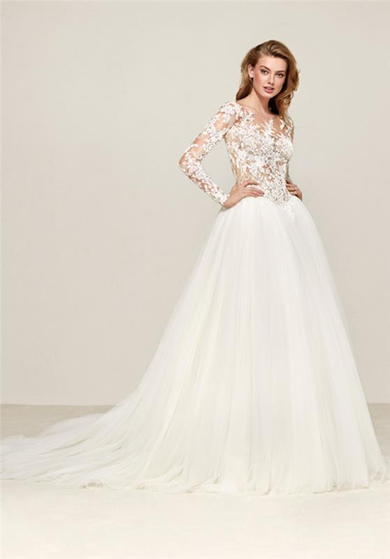 Abiti da sposa stretti، vestito in tulle bianco، bustino in pizzi