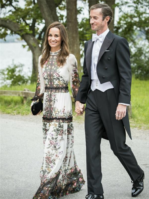 Klä dig bra till bröllopsgästklänning vilken outfit att välja chic som pipa middleton vacker lång klänning