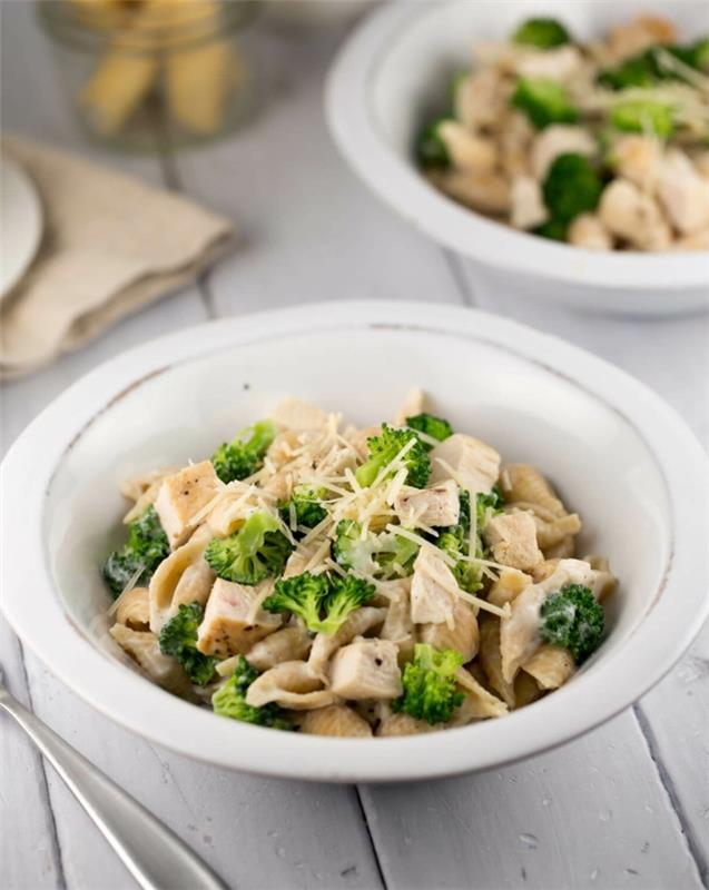 Esempio dieta equilibrata e un piatto con orecchiette, pezzi di pollo e broccoli