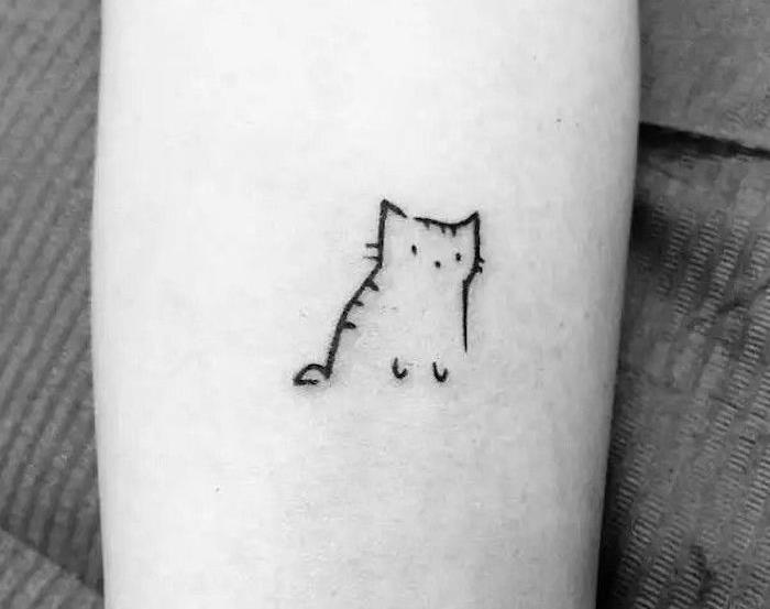 tatuerad katt tatuering navel kattunge tunn enkel idé tatuering diskret kvinna