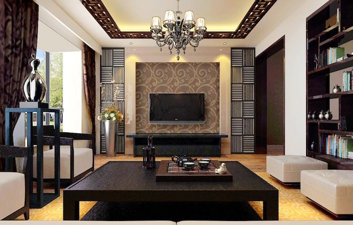 design vardagsrumsdekoration idé med mörkbruna möbler