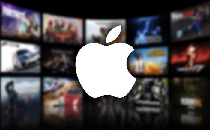 صورة شعار Apple على خلفية أغلفة ألعاب الفيديو لتوضيح أخبار نمط الحياة لشركة Apple التي يتم إطلاقها في بث ألعاب الفيديو