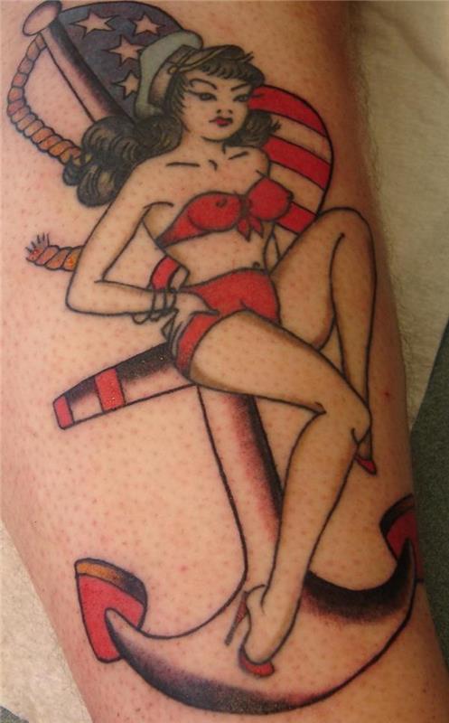 pin up tattoo anchor morský štýl tetovanie marin us navy