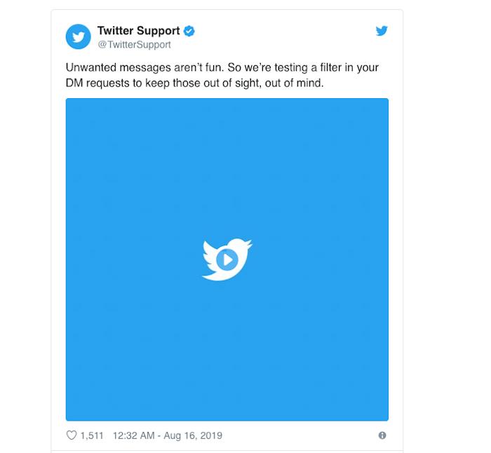 Twitter implementerar ett kvalitetsfilter för att motverka oönskade privata meddelanden